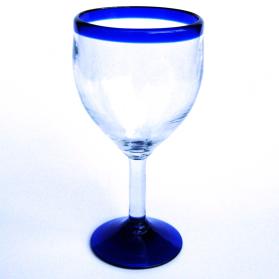  / copas para vino con borde azul cobalto, 13 oz, Vidrio Reciclado, Libre de Plomo y Toxinas